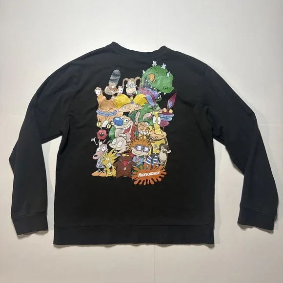 Nickelodeon Sweater Mens Small Black Fleece Pullover Graphic Animations - Picture 2 of 3
